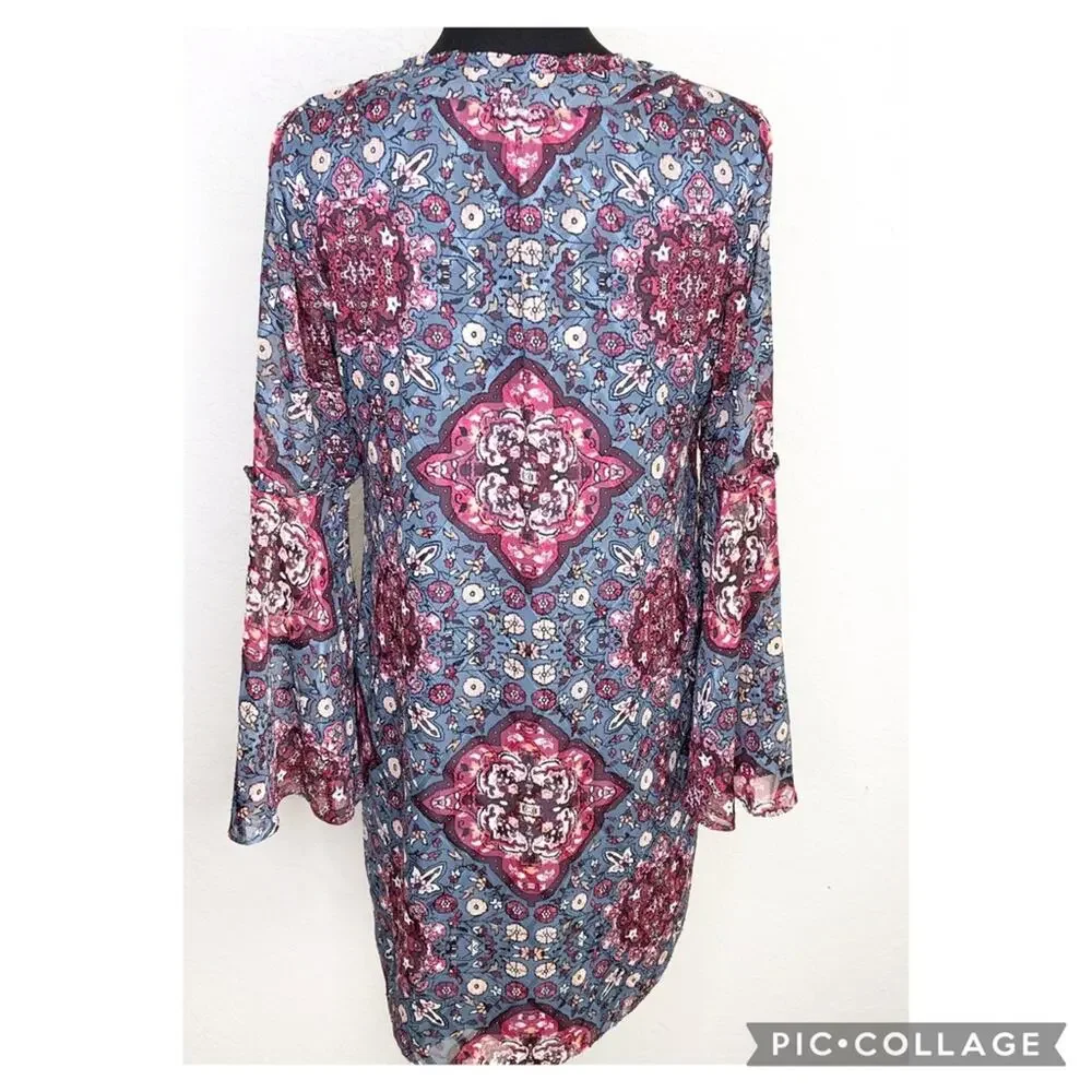 WHBM blue and pink floral Mandela print shift dress size Medium